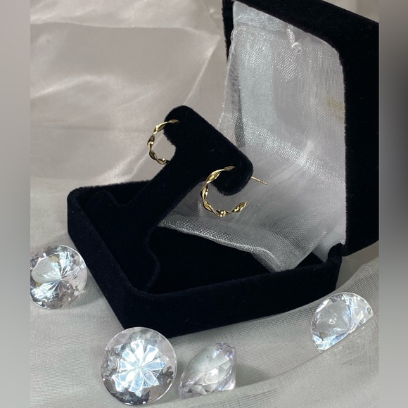 14K YELLOW GOLD twisted half hoop earrings REAL GOLD - Picture 5 of 13